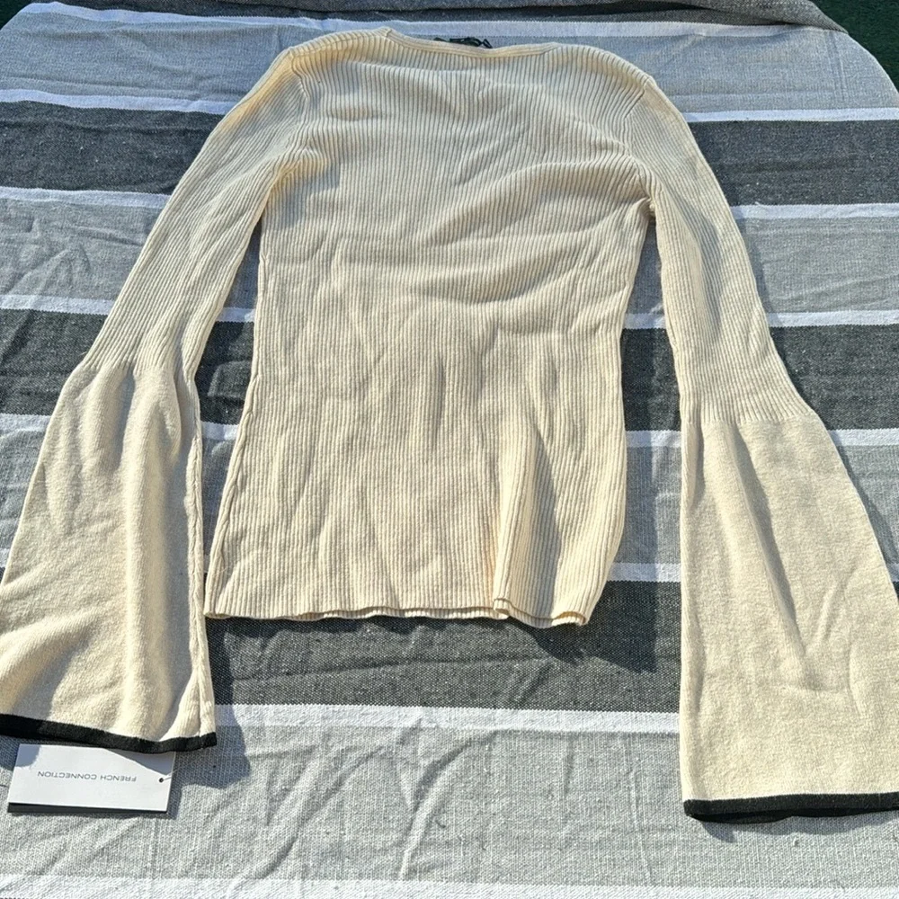 French Connection Virgie White Ribbed Bell Sleeve Sweater, Medium - Picture 7 of 7